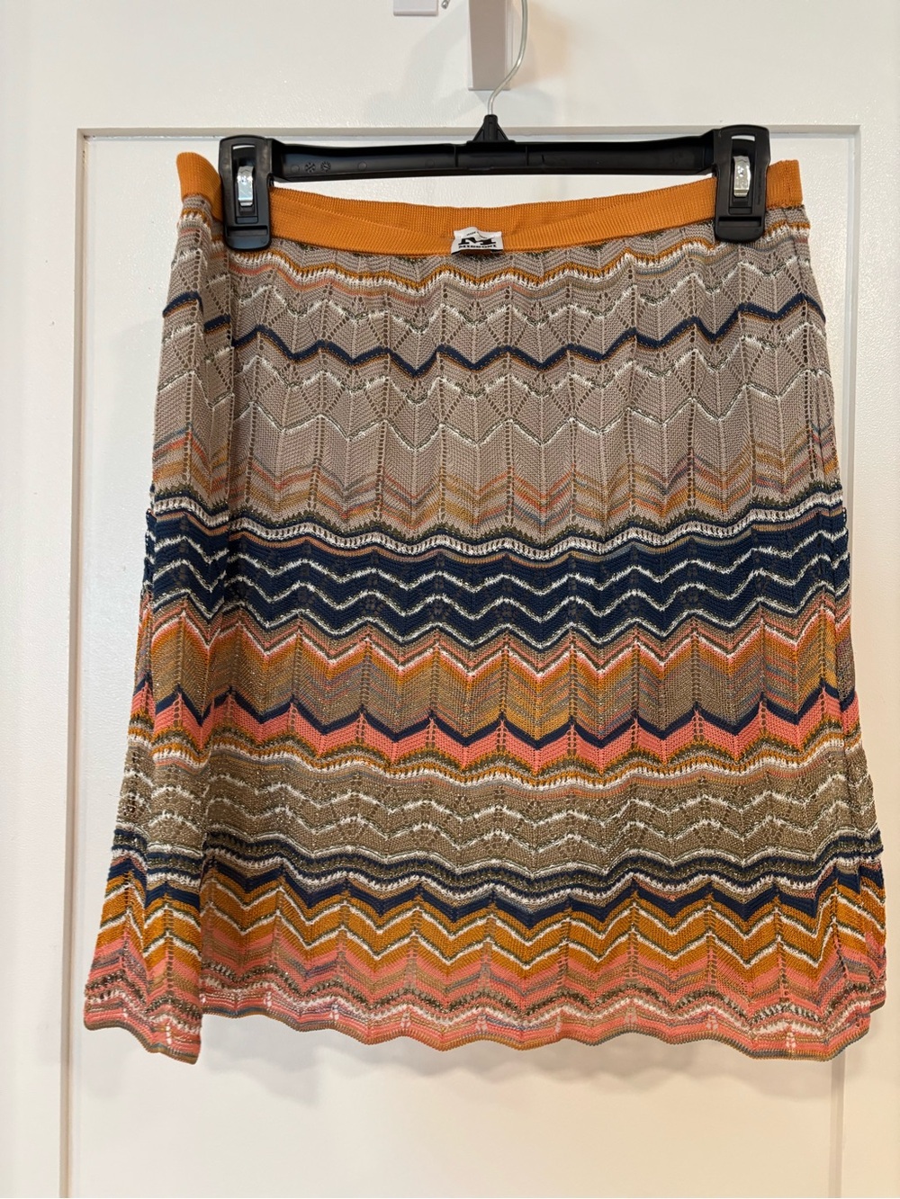 Missoni Chevron Knit A-Line Skirt in Mustard, Navy, Coral, Pink and Taupe Midi